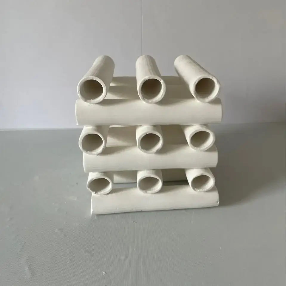 Minimalist white geometric ceramic pipe decorative figurines living room
