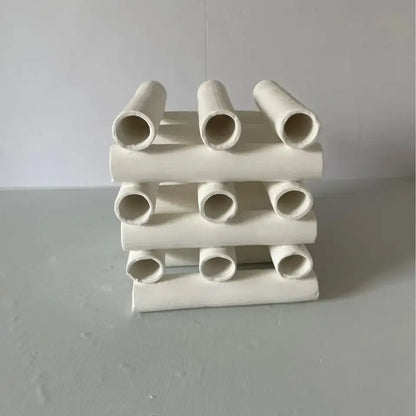 Minimalist white geometric ceramic pipe decorative figurines living room