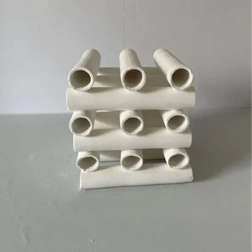 Minimalist white geometric ceramic pipe decorative figurines living room