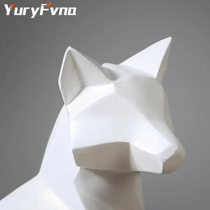 Minimalist white geometric fox sculpture living room decor