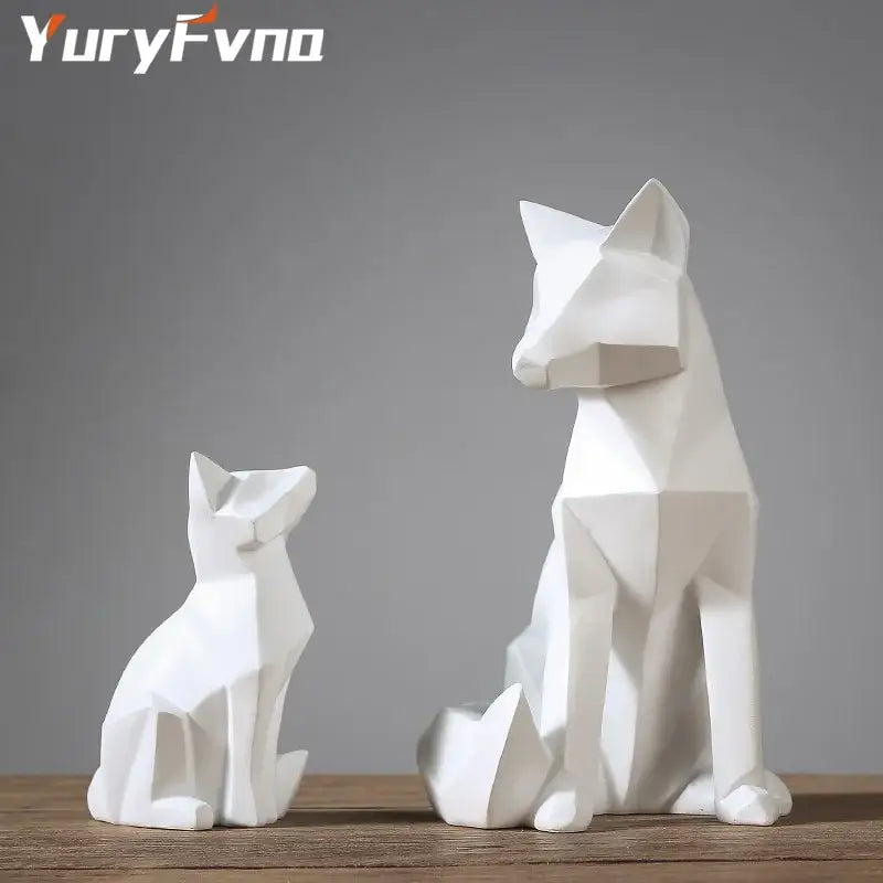 Minimalist white geometric fox sculpture living room decor