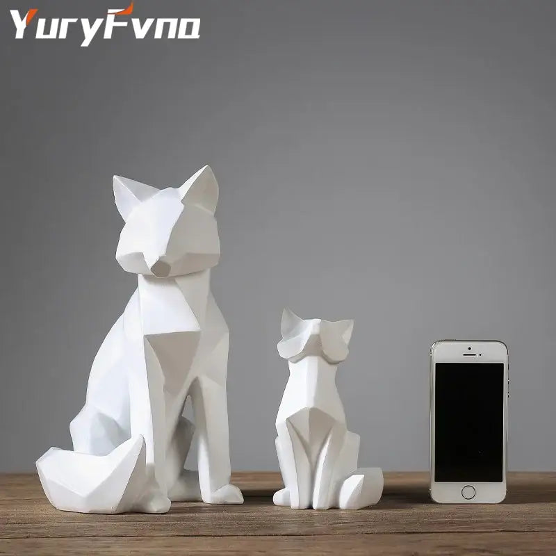 Minimalist white geometric fox sculpture living room decor