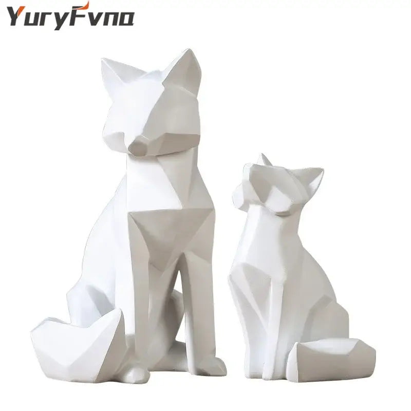 Minimalist white geometric fox sculpture living room decor