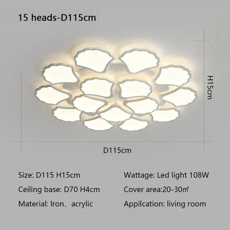 Minimalist white ginkgo biloba ceiling lamp bedroom cloud light