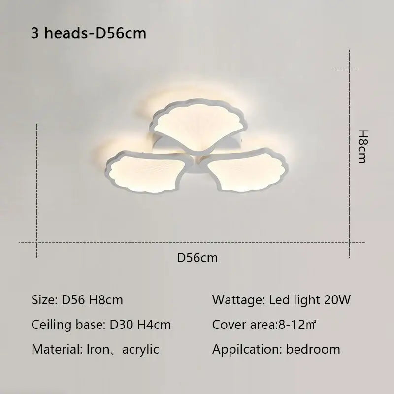 Minimalist white ginkgo biloba ceiling lamp bedroom cloud light