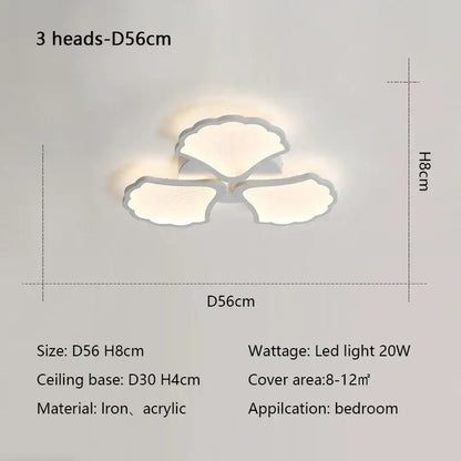Minimalist white ginkgo biloba ceiling lamp bedroom cloud light