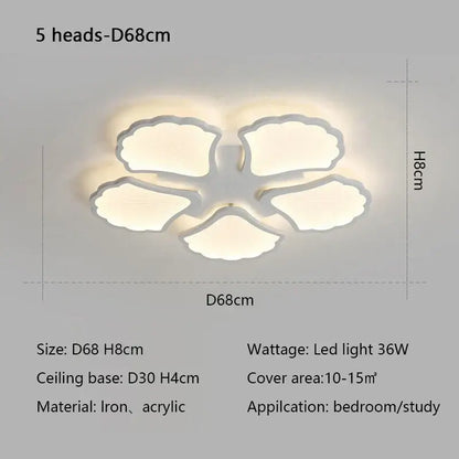 Minimalist white ginkgo biloba ceiling lamp bedroom cloud light