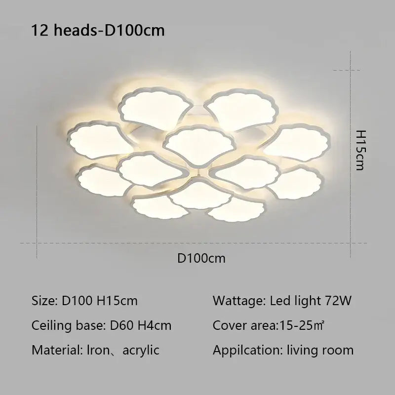 Minimalist white ginkgo biloba ceiling lamp bedroom cloud light