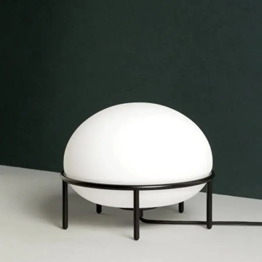 Minimalist white glass ball table lamp bedroom black metal frame