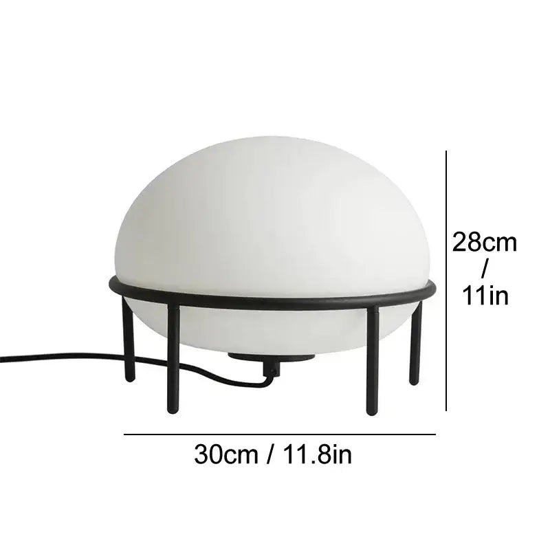 Minimalist white glass ball table lamp bedroom black metal frame