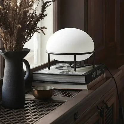 Minimalist white glass ball table lamp bedroom black metal frame
