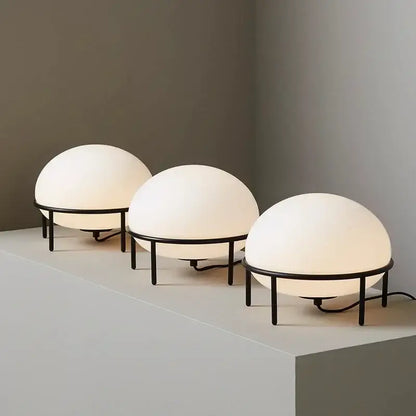 Minimalist white glass ball table lamp bedroom black metal frame