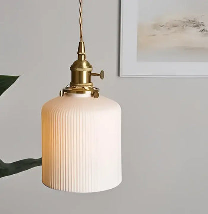 Minimalist white glass pendant light for dining room