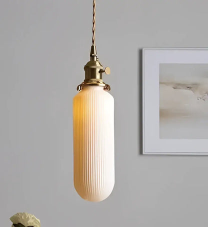 Minimalist white glass pendant light for dining room