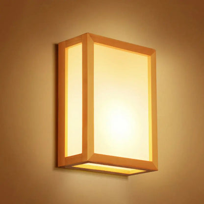 DecorBites™ Minimalist White Glass Wall Sconce: Rectangular 2-Head Light with Wooden Frame - Ideal for Corridors