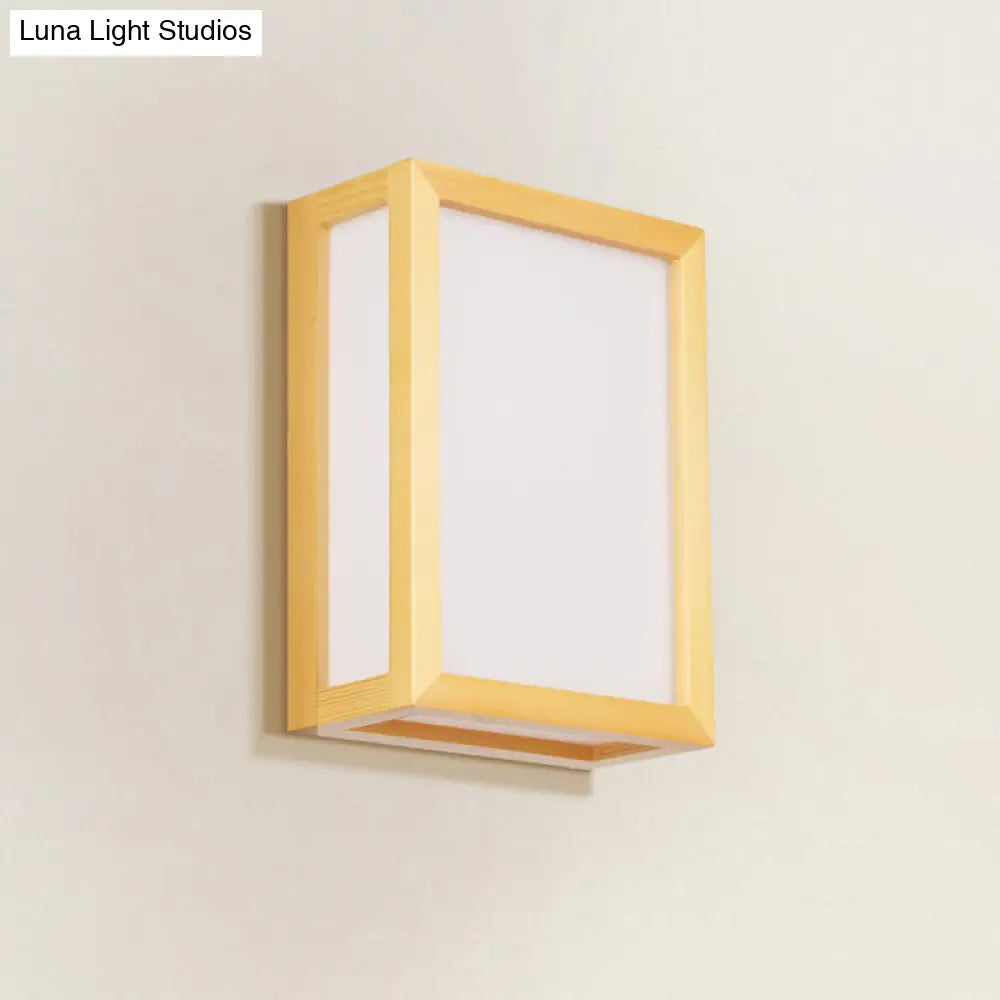 DecorBites™ Minimalist White Glass Wall Sconce: Rectangular 2-Head Light with Wooden Frame - Ideal for Corridors