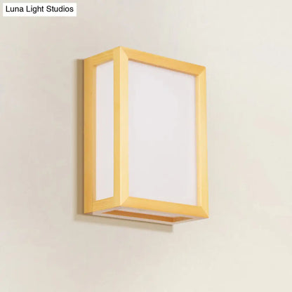 DecorBites™ Minimalist White Glass Wall Sconce: Rectangular 2-Head Light with Wooden Frame - Ideal for Corridors