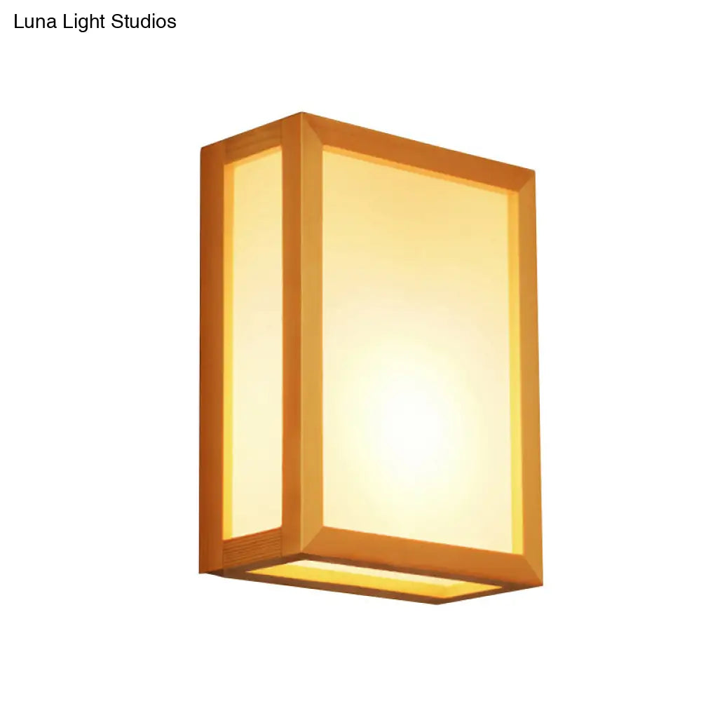 DecorBites™ Minimalist White Glass Wall Sconce: Rectangular 2-Head Light with Wooden Frame - Ideal for Corridors