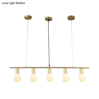 Minimalist white & gold linear metal island lighting dining room