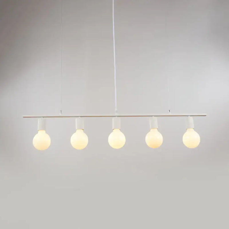 Minimalist white & gold linear metal island lighting dining room