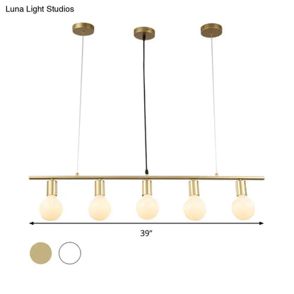 Minimalist white & gold linear metal island lighting dining room
