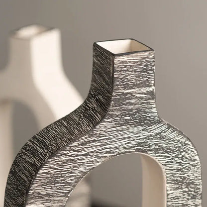 Minimalist white & gray geometric stripes ceramic flower vase living room