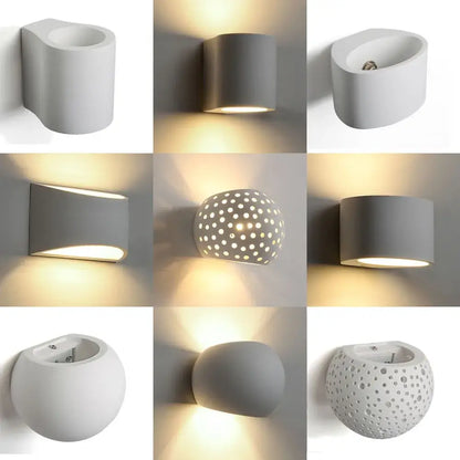 Minimalist white & gray gypsum wall lamp for living room diffused light