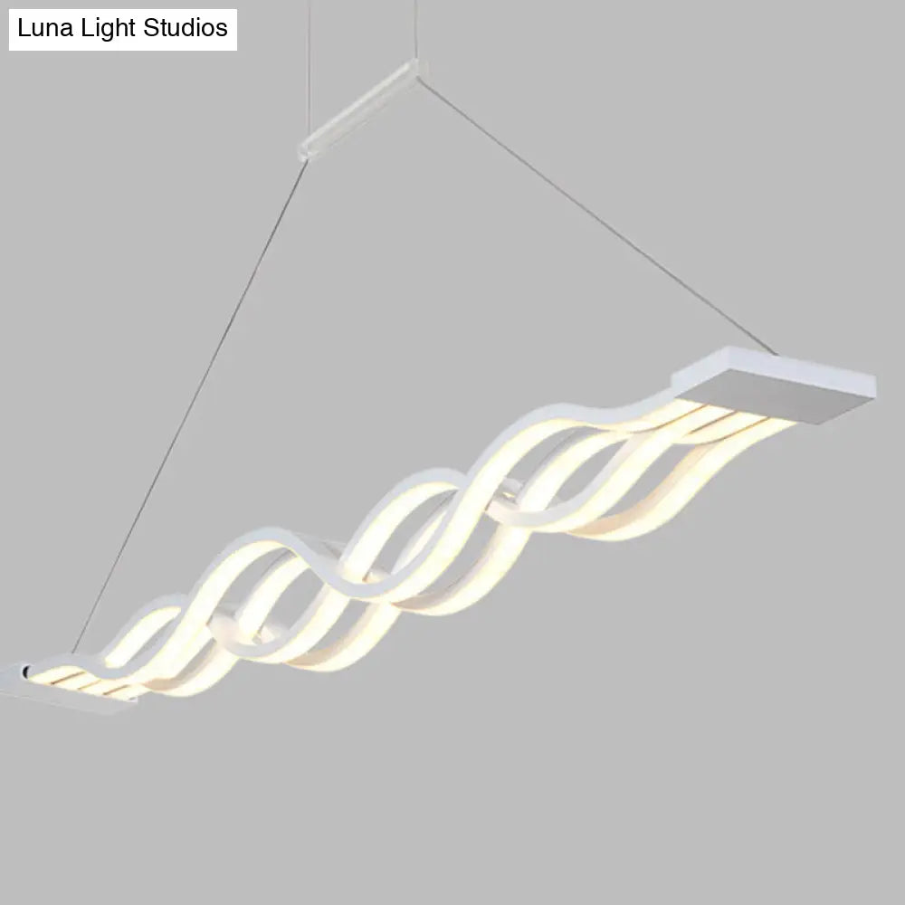 DecorBites™ Minimalist White LED Acrylic Pendant Lamp: Wavy Suspended Lighting Fixture for Table