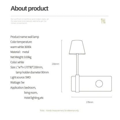 Minimalist white led usb wall lamp bedroom night light