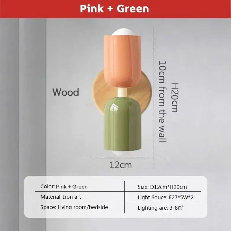 Minimalist white & pink cream zipper wooden wall lamp bedroom light