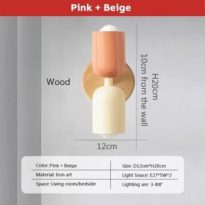 Minimalist white & pink cream zipper wooden wall lamp bedroom light