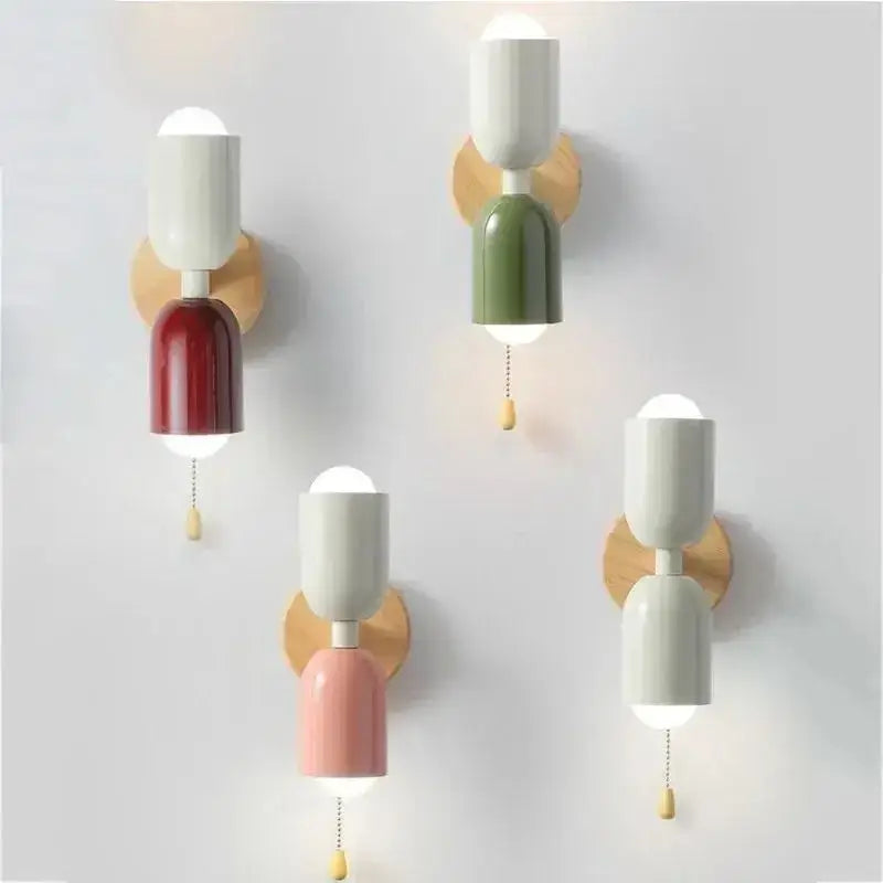 Minimalist white & pink cream zipper wooden wall lamp bedroom light