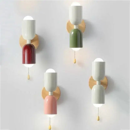 Minimalist white & pink cream zipper wooden wall lamp bedroom light