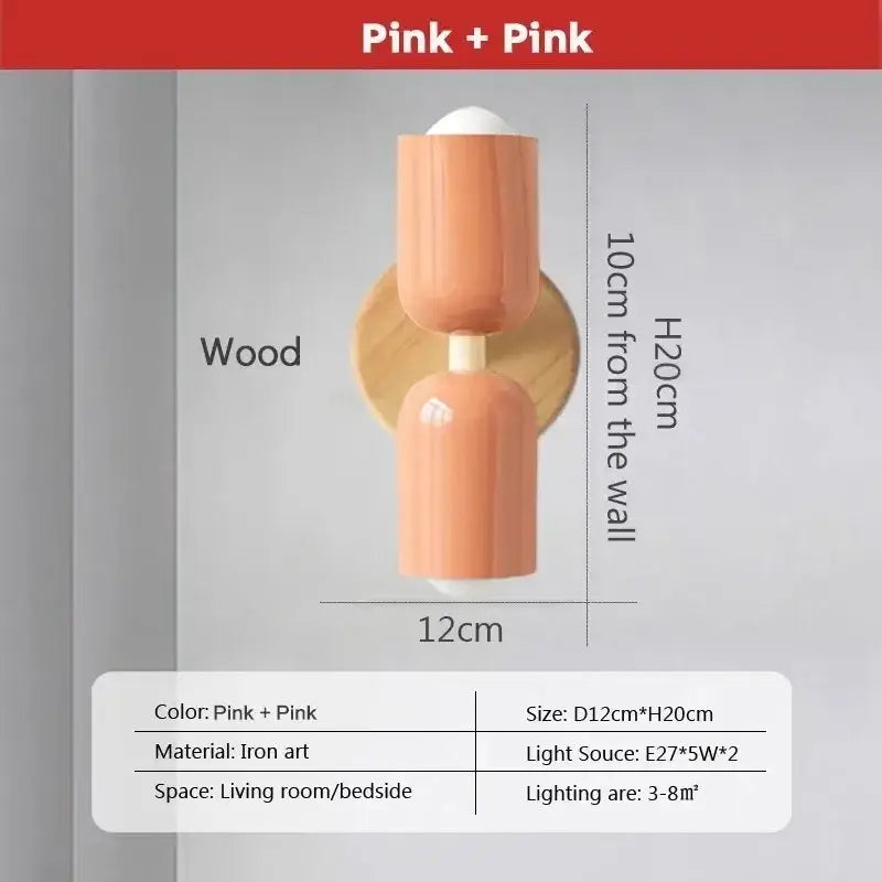 Minimalist white & pink cream zipper wooden wall lamp bedroom light