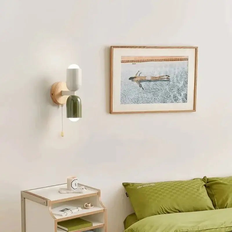 Minimalist white & pink cream zipper wooden wall lamp bedroom light