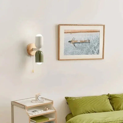 Minimalist white & pink cream zipper wooden wall lamp bedroom light