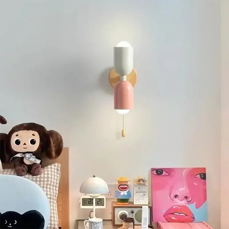Minimalist white & pink cream zipper wooden wall lamp bedroom light