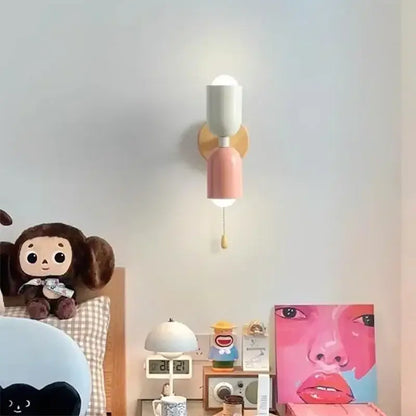 Minimalist white & pink cream zipper wooden wall lamp bedroom light
