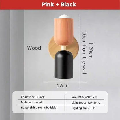 Minimalist white & pink cream zipper wooden wall lamp bedroom light