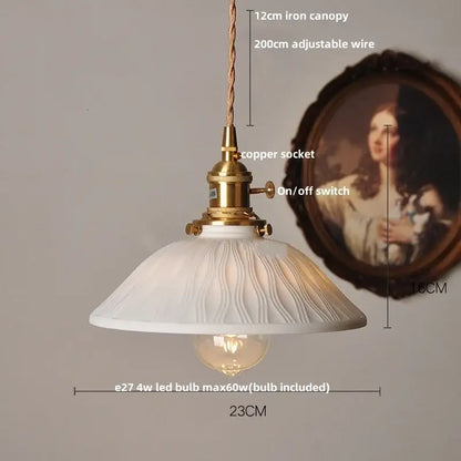 Minimalist white pleated glass pendant light for dining room
