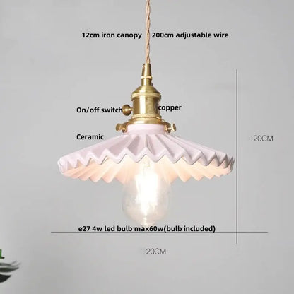 Minimalist white pleated glass pendant light for dining room