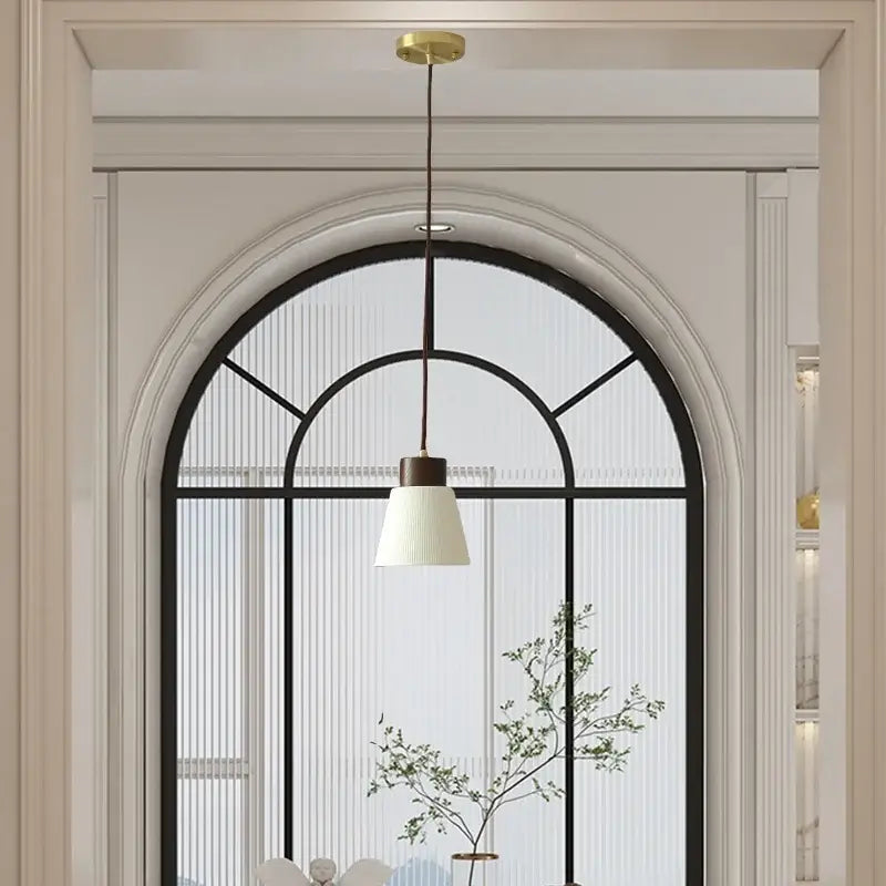 Minimalist white pleated glass pendant light for dining room
