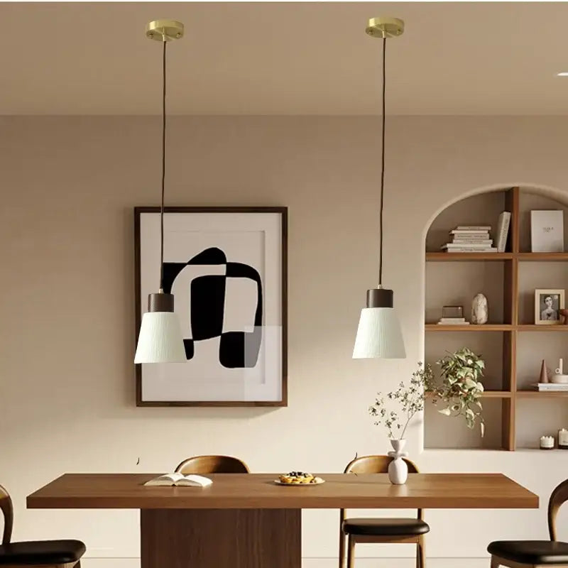 Minimalist white pleated glass pendant light for dining room