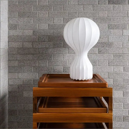 Minimalist white ribbed cocoon silk table lamp for bedroom