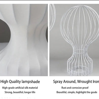 Minimalist white ribbed cocoon silk table lamp for bedroom