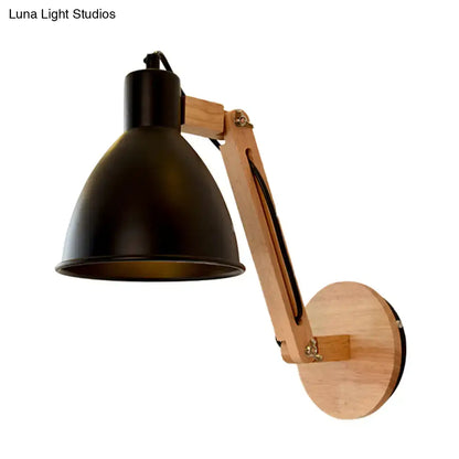Minimalist white swing arm wall light bedroom iron dome lamp