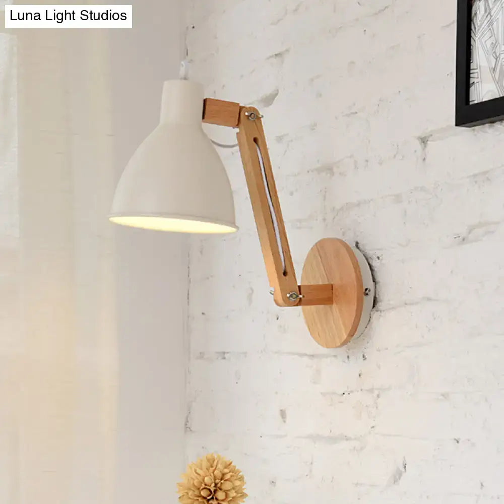 Minimalist white swing arm wall light bedroom iron dome lamp