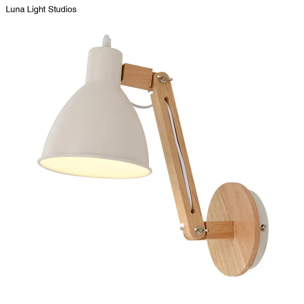 Minimalist white swing arm wall light bedroom iron dome lamp
