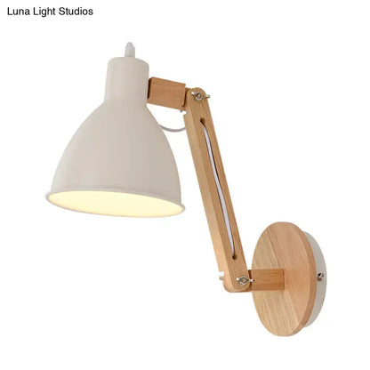 Minimalist white swing arm wall light bedroom iron dome lamp