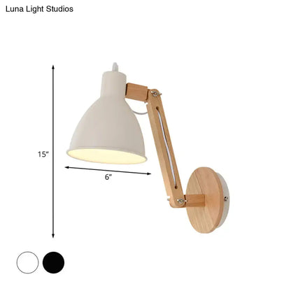 Minimalist white swing arm wall light bedroom iron dome lamp